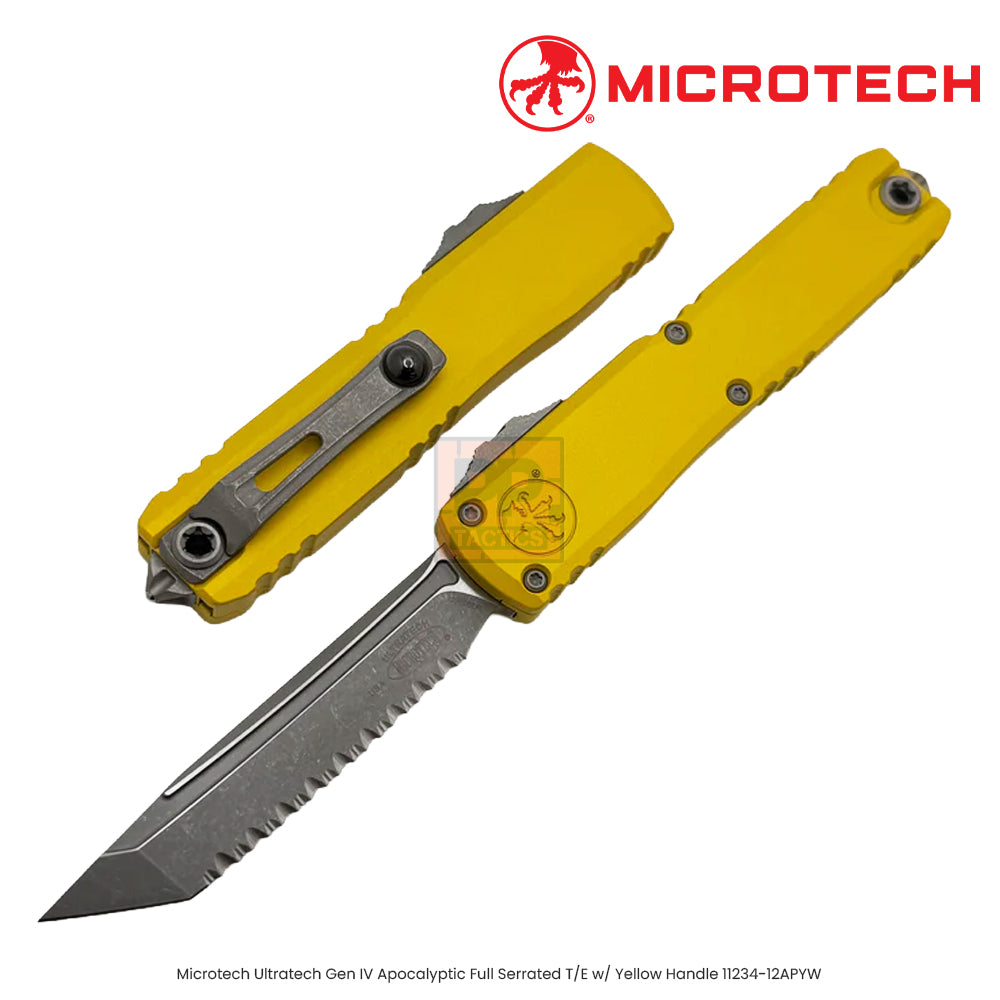 Microtech Ultratech Gen IV Apocalyptic Full Serrated T/E w/ Yellow Handle 11234-12APYW