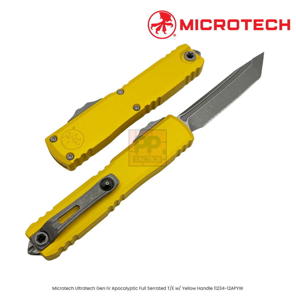 Microtech Ultratech Gen IV Apocalyptic Full Serrated T/E w/ Yellow Handle 11234-12APYW