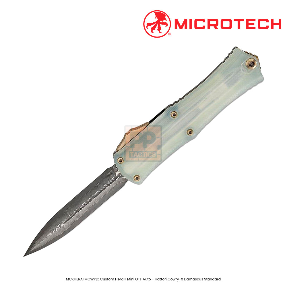 Microtech MCKHERAIIMCWYD: Custom Hera II Mini OTF Auto - Hattori Cowry-X Damascus Standard