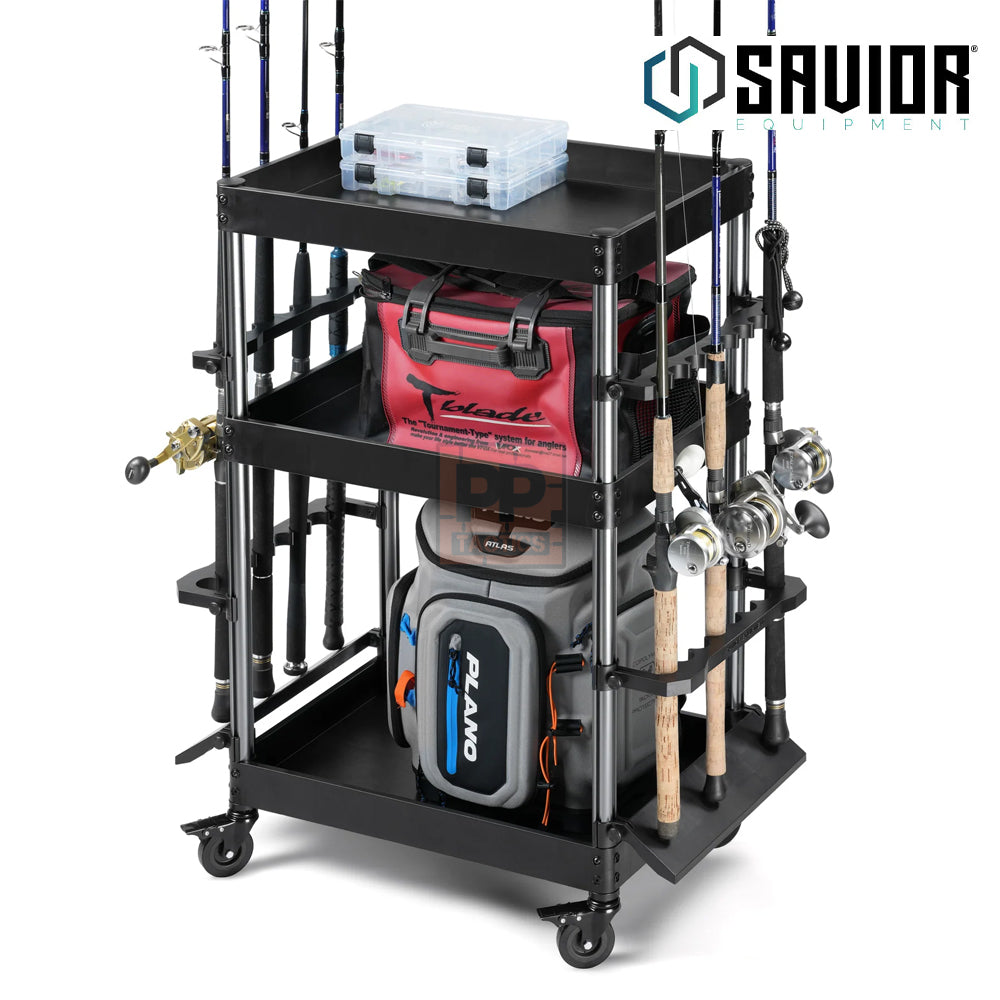Savior Mobile Tackle Station - Cart w/ 16 Slot Fishing Rod Holder