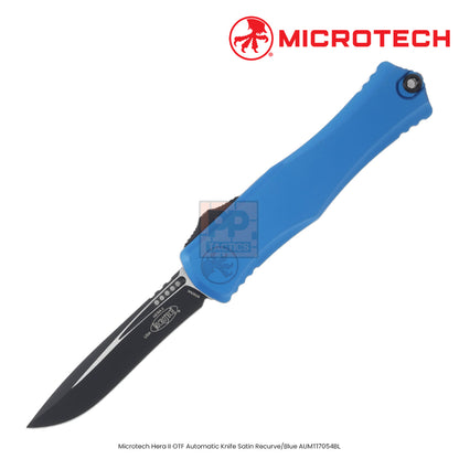 Microtech Hera II OTF Automatic Knife Satin Recurve/Blue AUMT17054BL
