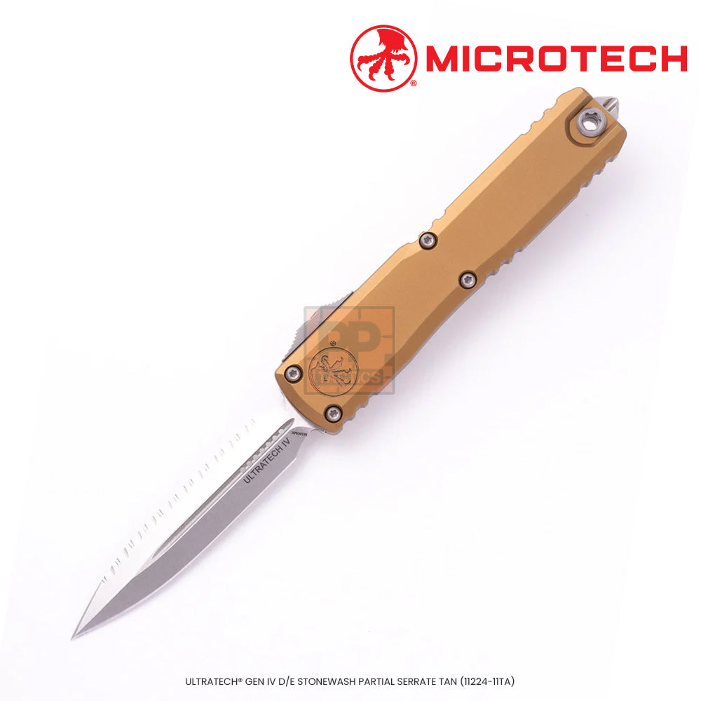 Microtech ULTRATECH® GEN IV D/E STONEWASH PARTIAL SERRATE TAN (11224-11TA)