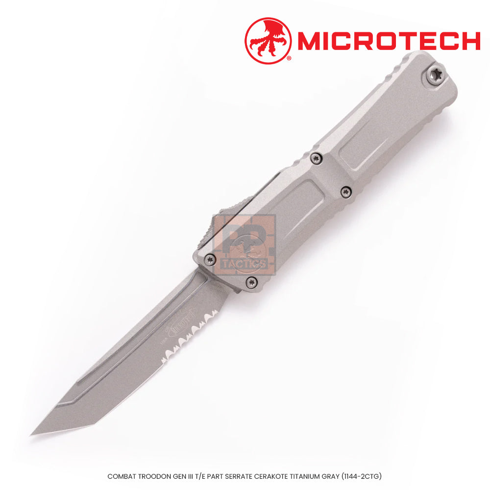 Microtech COMBAT TROODON GEN III T/E PART SERRATE CERAKOTE TITANIUM GRAY (1144-2CTG)