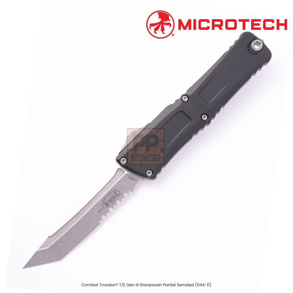 Microtech Combat Troodon® T/E Gen III Stonewash Partial Serrated (1144-11)