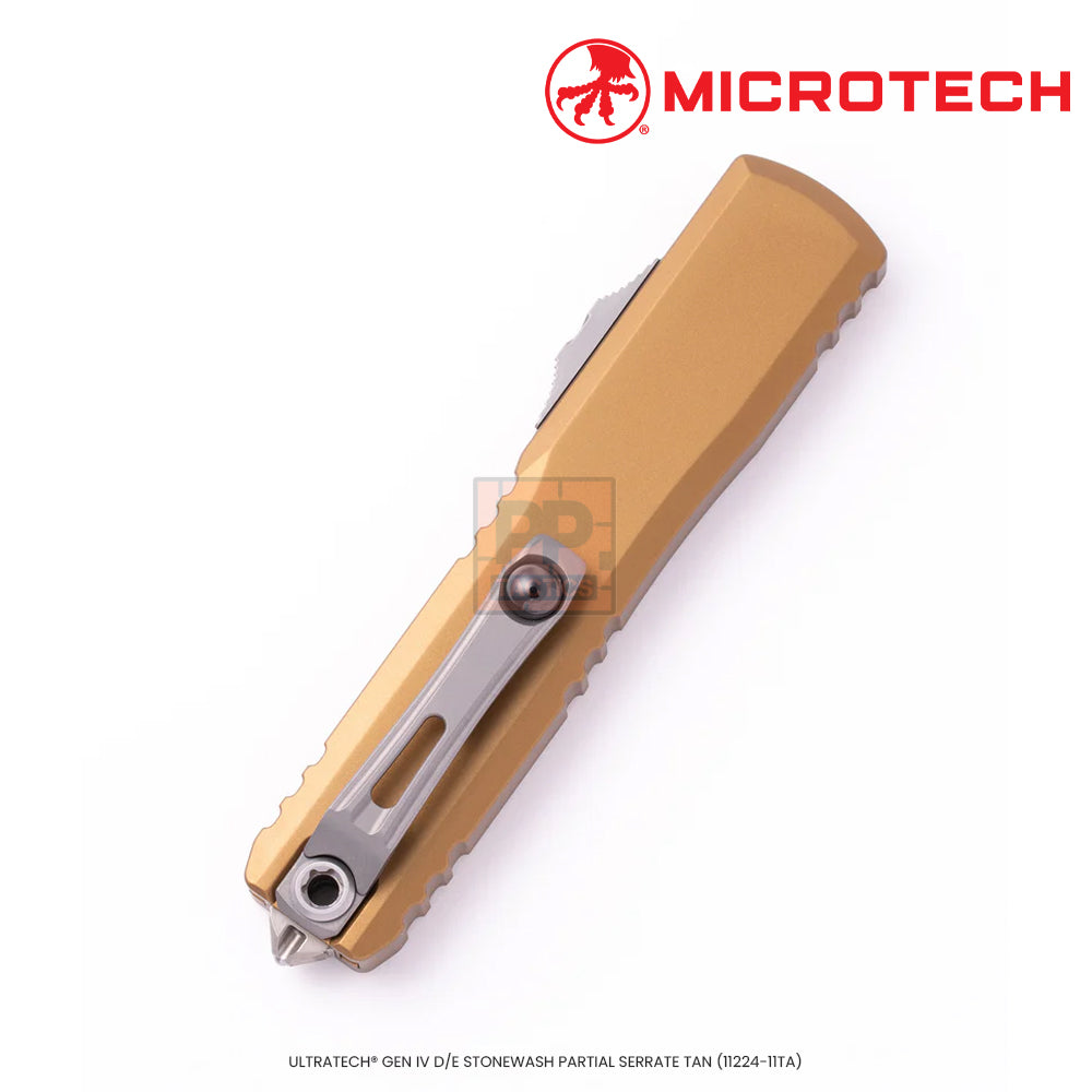 Microtech ULTRATECH® GEN IV D/E STONEWASH PARTIAL SERRATE TAN (11224-11TA)