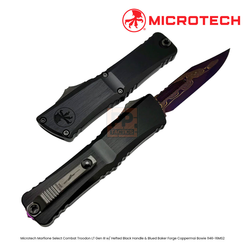 Microtech Marfione Select Combat Troodon LT Gen III w/ Hefted Black Handle &amp; Blued Baker Forge Coppermai Bowie 1146-16MS2