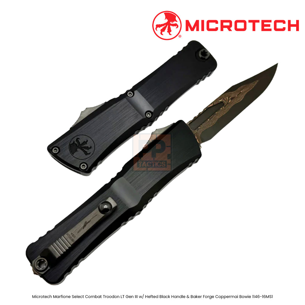 Microtech Marfione Select Combat Troodon LT Gen III w/ Hefted Black Handle &amp; Baker Forge Coppermai Bowie 1146-16MS1