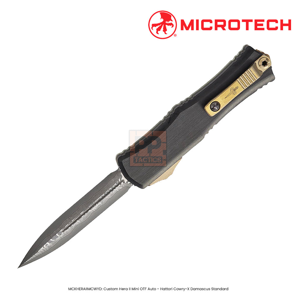 Microtech MCKHERAIIMCWYD: Custom Hera II Mini OTF Auto - Hattori Cowry-X Damascus Standard