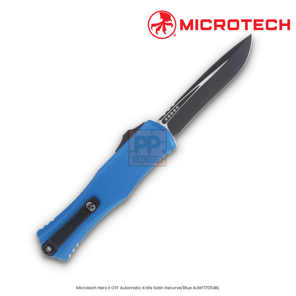 Microtech Hera II OTF Automatic Knife Satin Recurve/Blue AUMT17054BL