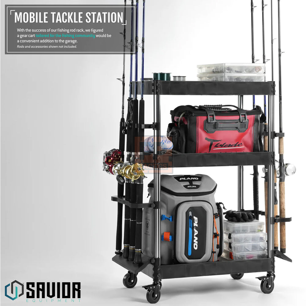 Savior Mobile Tackle Station - Cart w/ 16 Slot Fishing Rod Holder