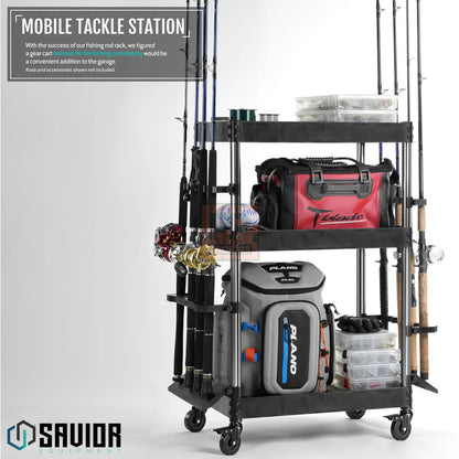 Savior Mobile Tackle Station - Cart w/ 16 Slot Fishing Rod Holder
