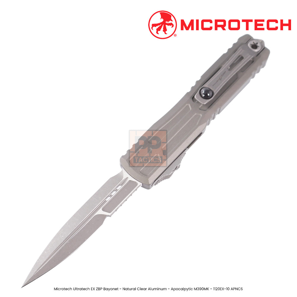 Microtech Ultratech EX ZBP Bayonet - Natural Clear Aluminum - Apocalpytic M390MK - 1120EX-10 APNCS