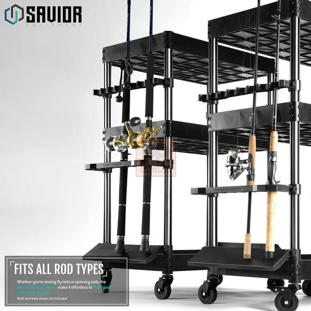 Savior Mobile Tackle Station - Cart w/ 16 Slot Fishing Rod Holder