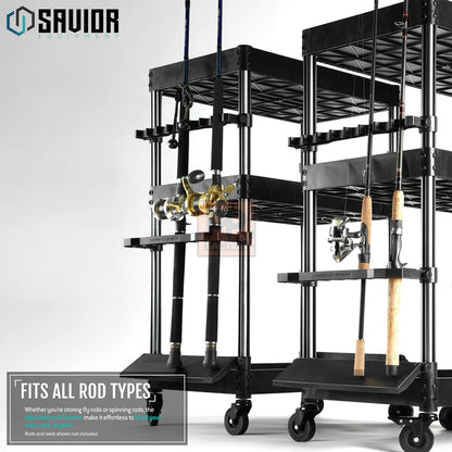 Savior Mobile Tackle Station - Cart w/ 16 Slot Fishing Rod Holder