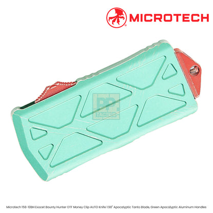 Microtech 158-10BH Exocet Bounty Hunter OTF Money Clip AUTO Knife 1.98" Apocalyptic Tanto Blade, Green Apocalyptic Aluminum Handles