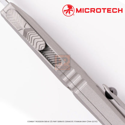 Microtech COMBAT TROODON GEN III T/E PART SERRATE CERAKOTE TITANIUM GRAY (1144-2CTG)