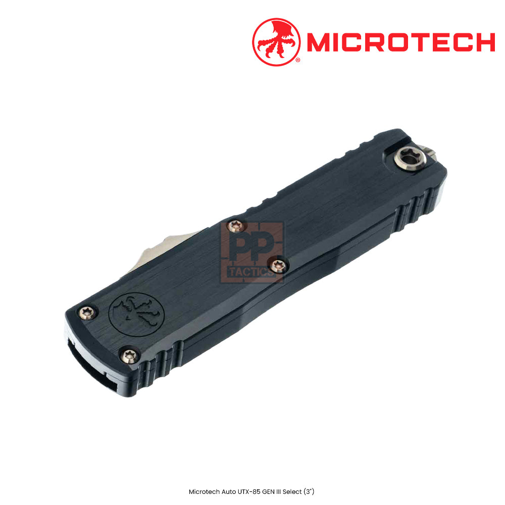 Microtech 1232-16MS3 UTX-85 Gen III D/E Baker Forge Coppermai Damascus -Bronze Hardware - Black Hefted Aircraft Alloy - Blued Blade