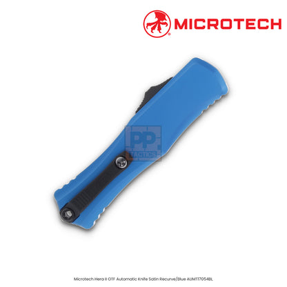 Microtech Hera II OTF Automatic Knife Satin Recurve/Blue AUMT17054BL