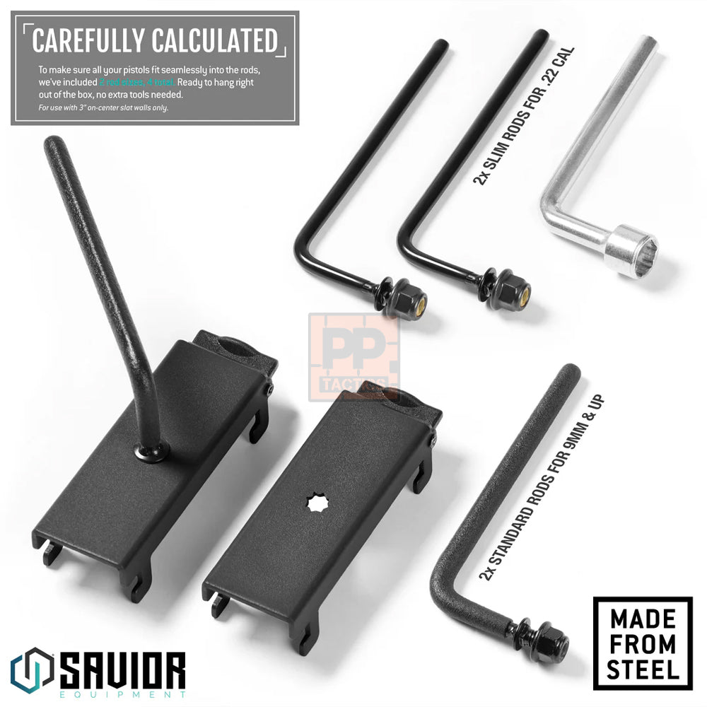 Savior Wall Rack System - Adjustable Pistol &amp; Suppressor Rod (2-Pack)