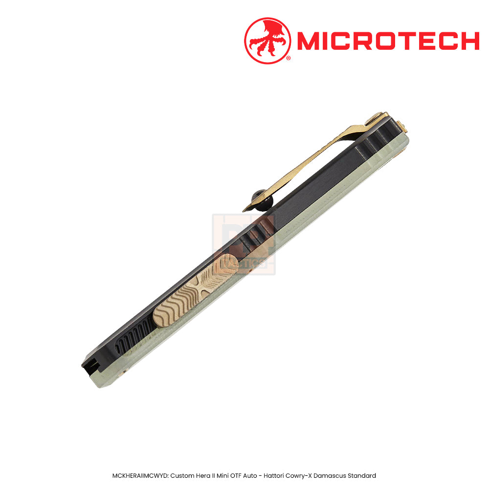 Microtech MCKHERAIIMCWYD: Custom Hera II Mini OTF Auto - Hattori Cowry-X Damascus Standard