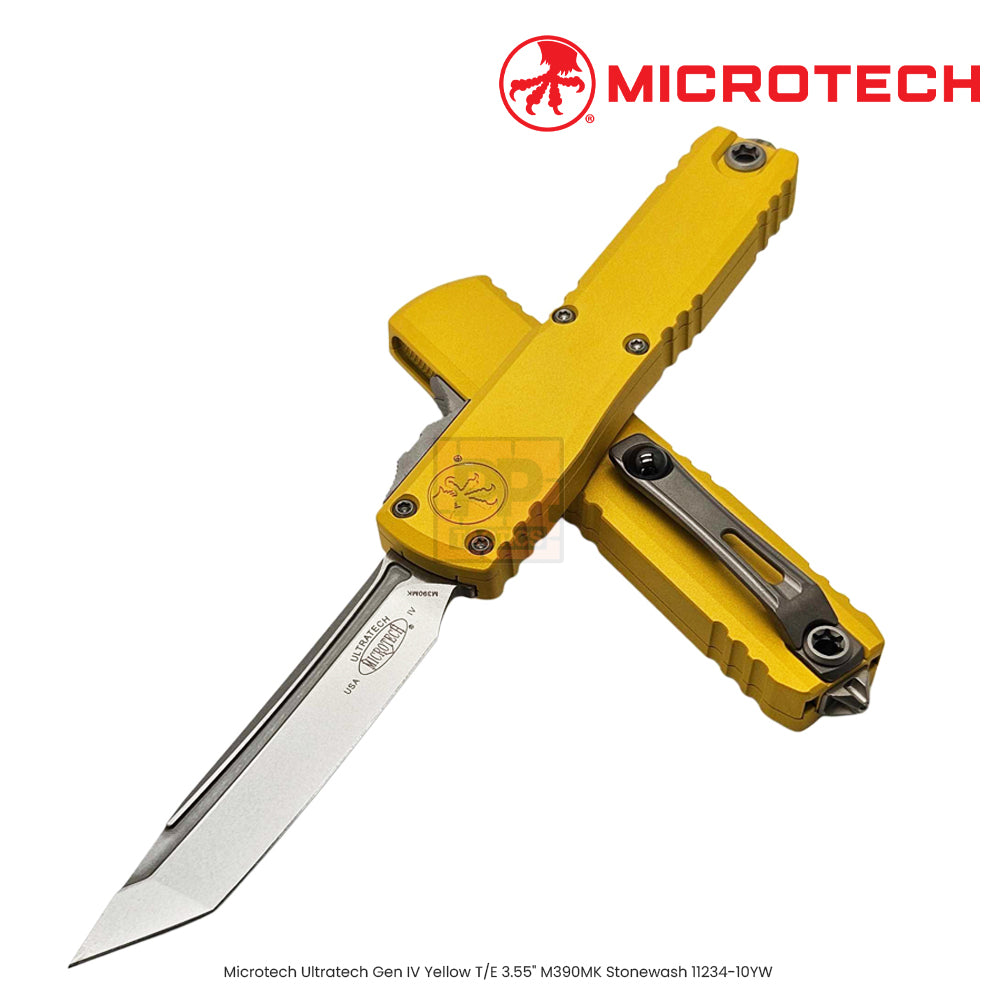 Microtech Ultratech Gen IV Yellow D/E Full Serrated 3.55" M390MK Apocalyptic 11224-12APYW